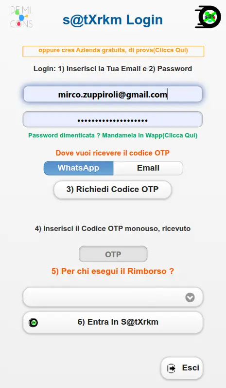 Schermata di accesso a s@tXrkm Mobile