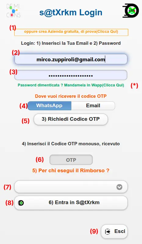 Punti di interesse della schermata di accesso