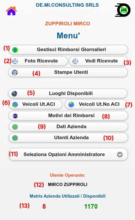 Menu generale di s@tXrkm Mobile